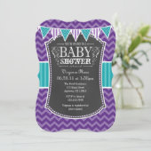 Aquamarines Lila Chalkboard Zickzack Babydusche la Einladung (Stehend Vorderseite)