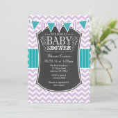 Aquamarines Lila Chalkboard Zickzack Babydusche la Einladung (Stehend Vorderseite)