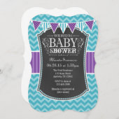 Aquamarines Lila Chalkboard Zickzack Babydusche la Einladung (Vorne/Hinten)