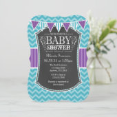 Aquamarines Lila Chalkboard Zickzack Babydusche la Einladung (Stehend Vorderseite)