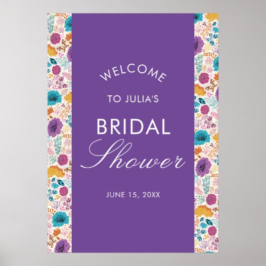 Aquamarines Lila Gelbfrühlingswiese-Brautparty Poster (Vorne)