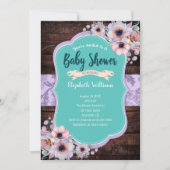 Aquamarines Lila Holz Wasserfarbe Blume Kinderdusc Einladung (Vorderseite)