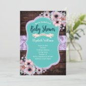 Aquamarines Lila Holz Wasserfarbe Blume Kinderdusc Einladung (Stehend Vorderseite)