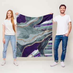 Aquamarines Lila Marmorglas Agate Gold Glitzer Gla Fleecedecke