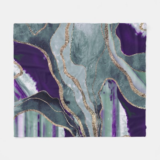 Aquamarines Lila Marmorglas Agate Gold Glitzer Gla Fleecedecke (Vorderseite (Horizontal))