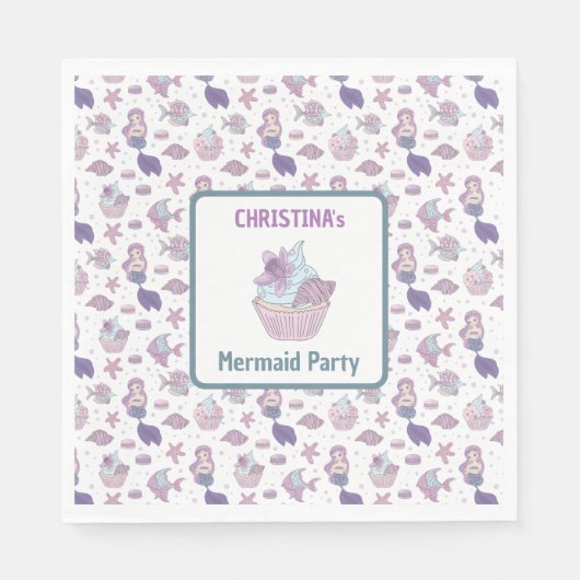 Aquamarines Lila Mermaid Birthday Party Serviette (Vorderseite)