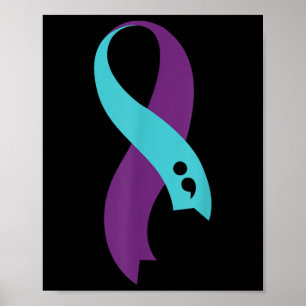 Aquamarines Lila Ribbon Semicolon Suizidprävention Poster