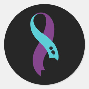 Aquamarines Lila Ribbon Semicolon Suizidprävention Runder Aufkleber
