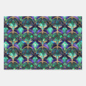 Aquamarines, Lila und goldgefestigtes Pfauenglas Geschenkpapier Set (Vorderseite 3)