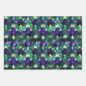 Aquamarines, Lila und goldgefestigtes Pfauenglas Geschenkpapier Set (Vorderseite)