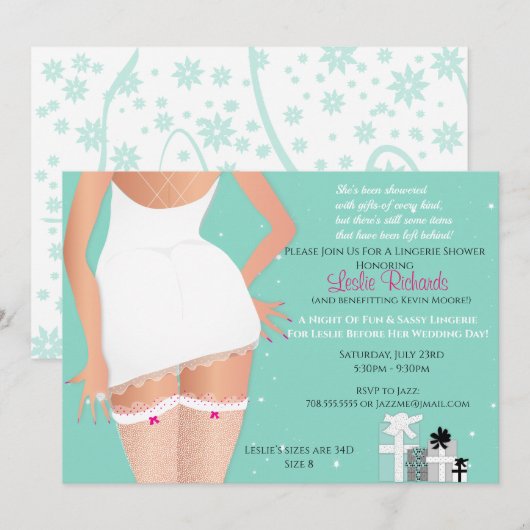 Aquamarines Lingerie-Brautparty Einladung (Vorne/Hinten)
