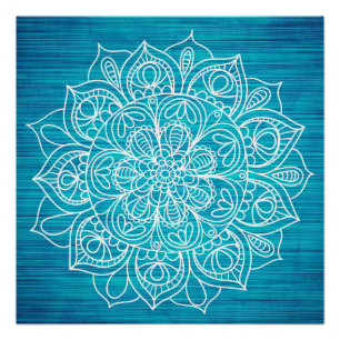 Aquamarines Mandala-Blumen-Entwurfs-Plakat Poster