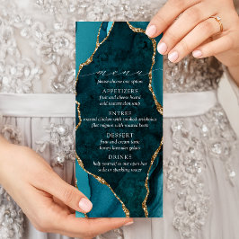 Aquamarines, Marble & Gold-Agate-Hochzeitmenü Werbekarte