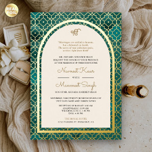 Aquamarines marokkanisches Muster Sikh Arch Weddin Folieneinladung