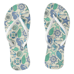 Aquamarines Meerestier-Muster Badesandalen