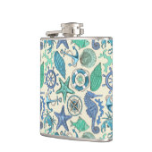 Aquamarines Meerestier-Muster Flachmann (Links)