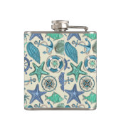 Aquamarines Meerestier-Muster Flachmann (Rückseite)