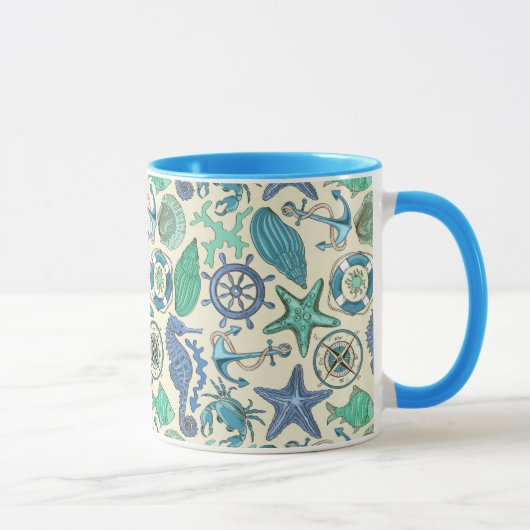 Aquamarines Meerestier-Muster Tasse (Rechts)