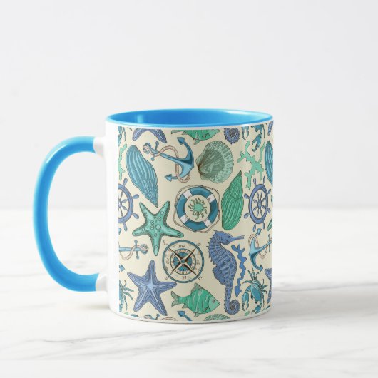 Aquamarines Meerestier-Muster Tasse (Links)
