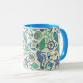 Aquamarines Meerestier-Muster Tasse (VorderseiteRechts)