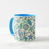 Aquamarines Meerestier-Muster Tasse (Vorderseite Links)