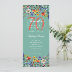Aquamarines Menü des floralen 70. Geburtstagsparty Einladung
