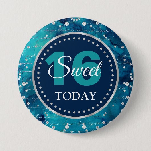 Aquamarines Mermaid Letters Pattern & Glitzer Swee Button (Vorderseite)