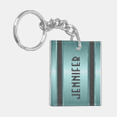 Aquamarines, metallisches Design, gebürstetes Alum Schlüsselanhänger (Vorderseite links)