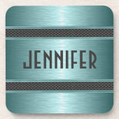 Aquamarines, metallisches Design, gebürstetes Alum Untersetzer (Vorderseite)