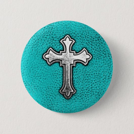 Aquamarines Metallkreuz Button (Vorderseite)