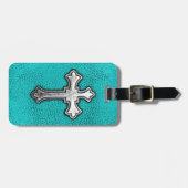 Aquamarines Metallkreuz Gepäckanhänger (Vorderseite horizontal)