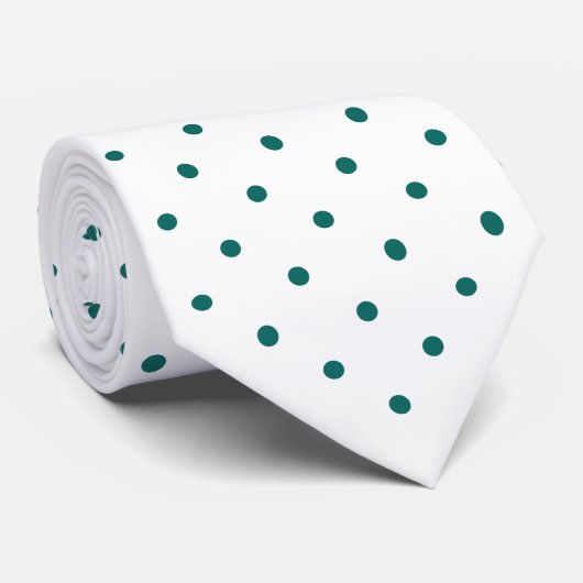 Aquamarines Mini Polka Dot Muster auf Weiß Krawatte (Gerollt)