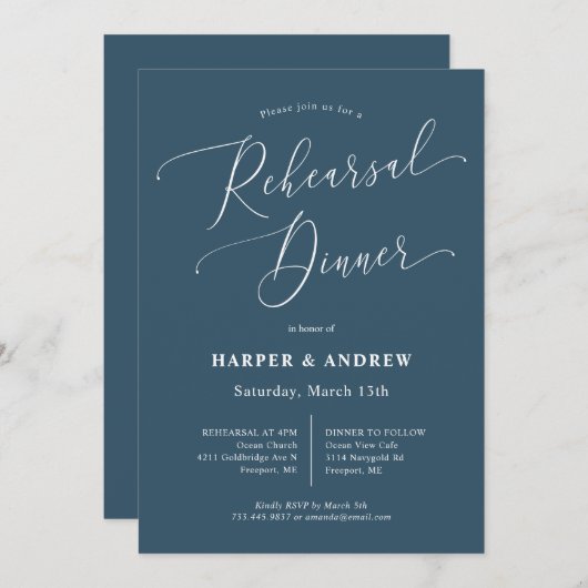 Aquamarines Minimal-Hochzeitessen Probe Einladung (Vorne/Hinten)