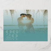 Aquamarines Minimalistisches Foto Folieneinladung (Rückseite)