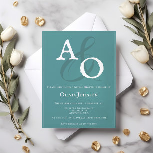 Aquamarines Minimalistisches Monogramm-Brautparty Einladung