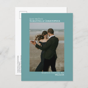 Aquamarines Minimalistisches Simple Wedding Foto S Ankündigungspostkarte