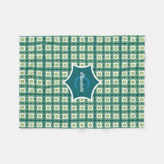 Aquamarines Mix-Muster-Monogramm Fleecedecke (Vorderseite (Horizontal))