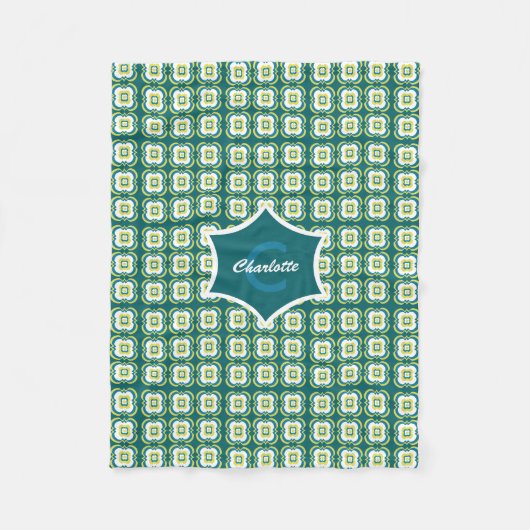 Aquamarines Mix-Muster-Monogramm Fleecedecke (Vorderseite)