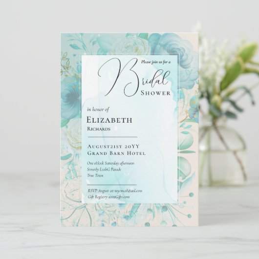 Aquamarines, modernes Brautparty drucken oder digi Einladung (Stehend Vorderseite)