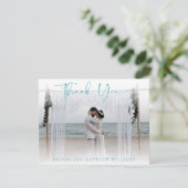 Aquamarines modernes Hochzeitsszenario Foto Dankes Dankeskarte (Stehend Vorderseite)