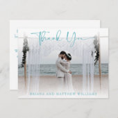 Aquamarines modernes Hochzeitsszenario Foto Dankes Dankeskarte (Vorne/Hinten)