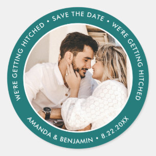 Aquamarines modernes Hochzeitsszenario Runder Aufkleber