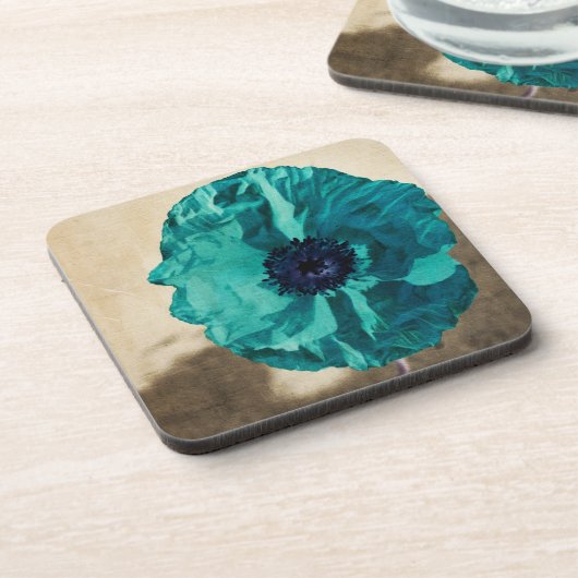 Aquamarines Mohnblumen-Untersetzer-Set Untersetzer (Linke Seite)