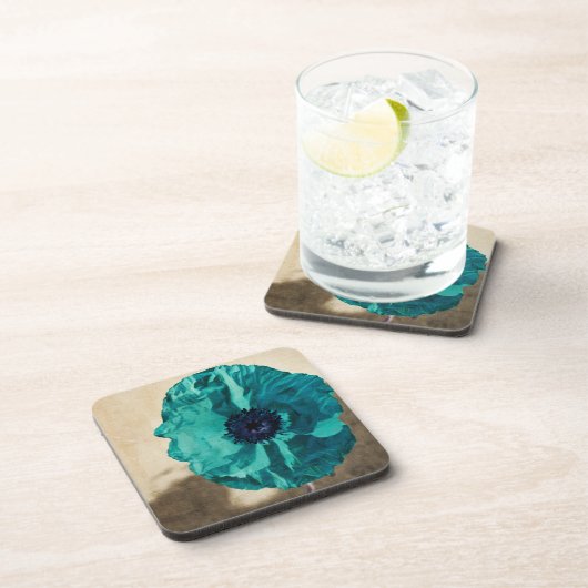 Aquamarines Mohnblumen-Untersetzer-Set Untersetzer (Rechte Seite)