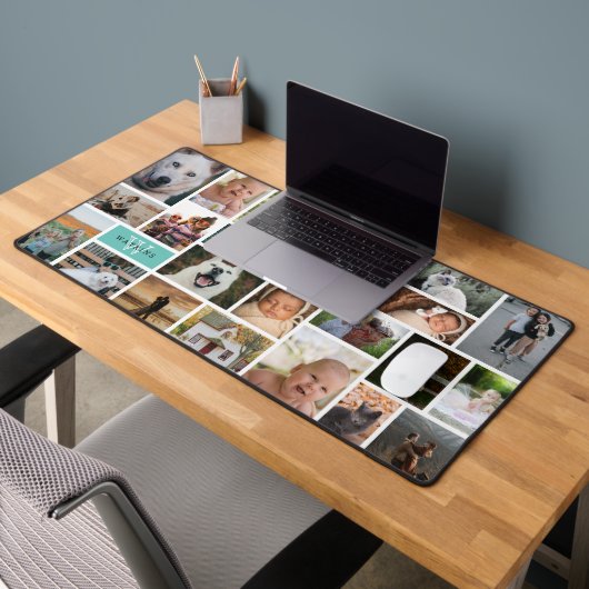 Aquamarines Monogramm 22 FotoCollage Schreibtischunterlage (Büro 2)