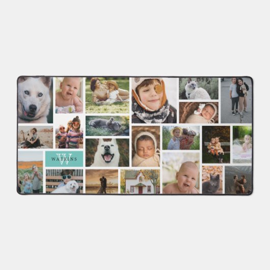 Aquamarines Monogramm 22 FotoCollage Schreibtischunterlage (Vorderseite)