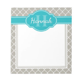 Aquamarines Monogramm aus grauweißem Gittermuster Notizblock