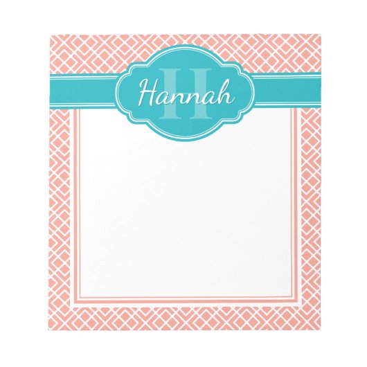 Aquamarines Monogramm aus rosa weißem Diamant Notizblock (Vorderseite)
