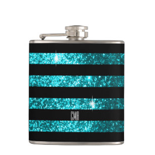 Aquamarines Monogramm der Glitzer-u. Flachmann