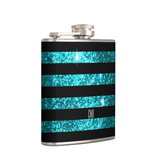 Aquamarines Monogramm der Glitzer-u. Flachmann (Rechts)